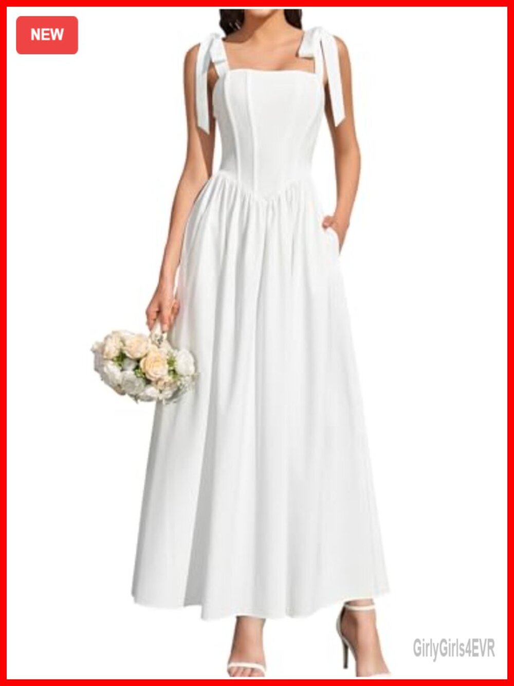 Corset Floral Maxi Dress Square Neck Tie Shoulder A-Line Sundress